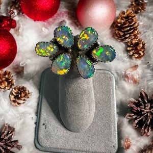 Aurora Opal Ring in Solid Sterling Silver Flutter Ring